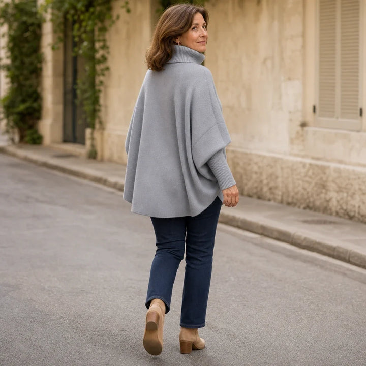 Veloura – Oversized Turtleneck Pocket Poncho Sweater