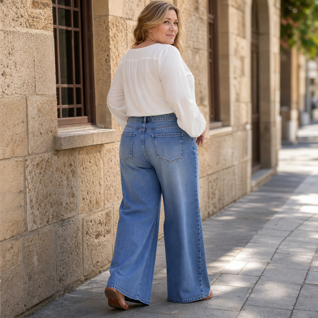 Wearbella – High Waisted Wide Leg Vintage Wash Jeans