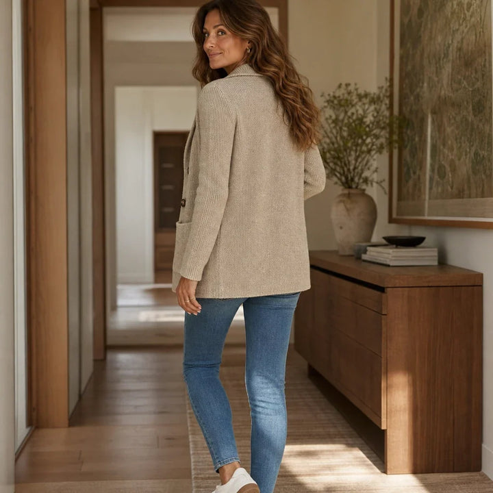 Elara – Ribbed Knit Double-Breasted Cardigan