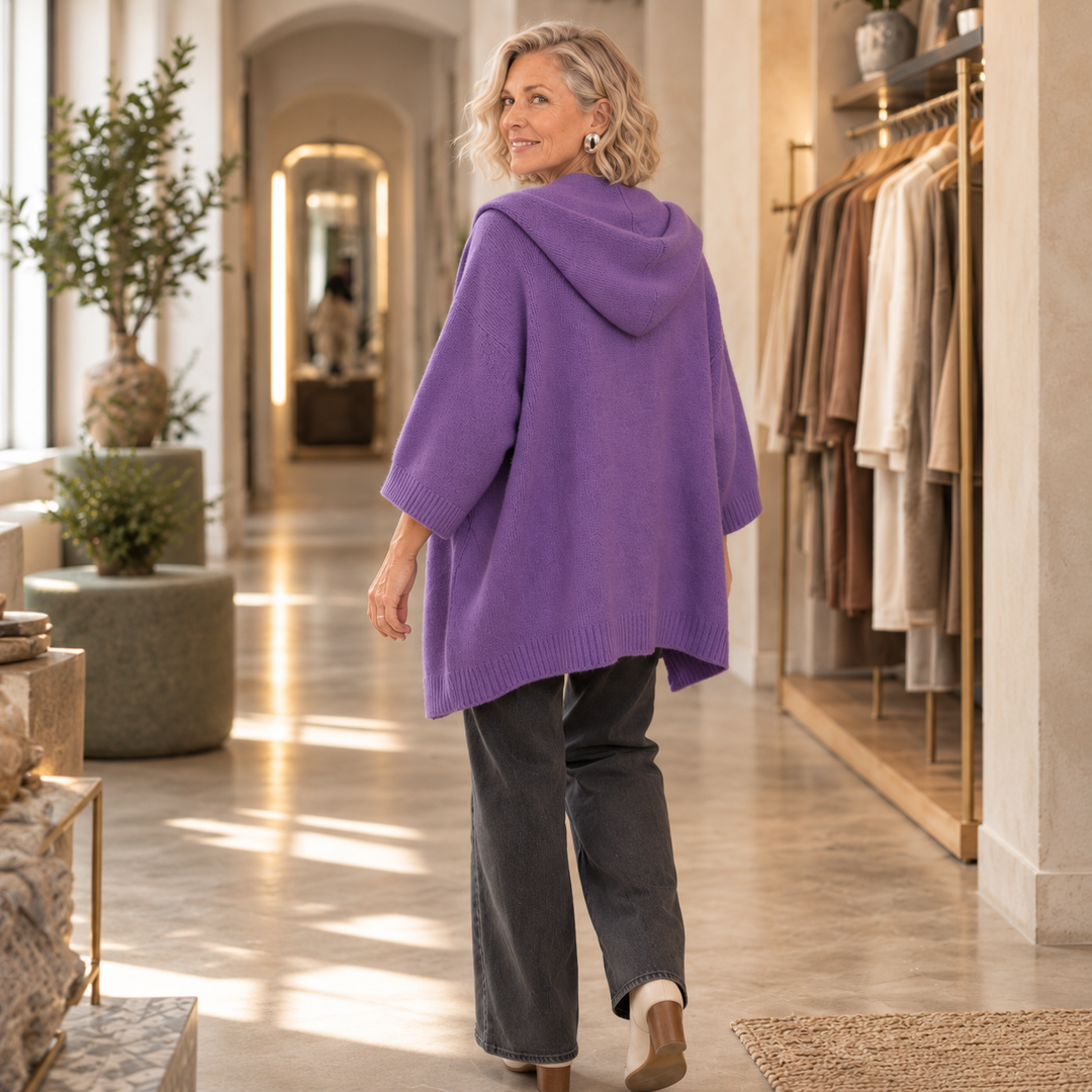 Velmora – Hooded Open-Front Batwing Knit Cardigan