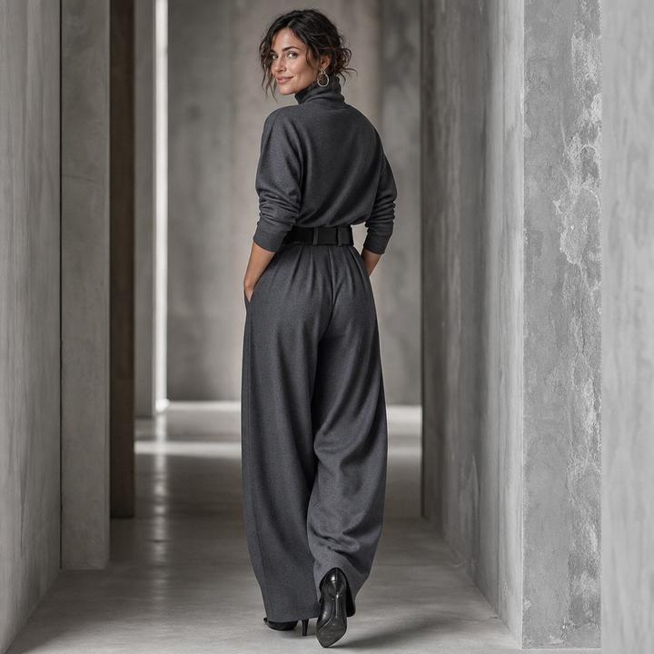 Wearbella – High-Waist Turtleneck And Trouser Set With Belt