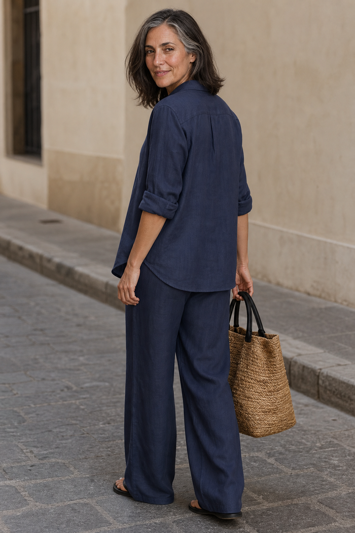 Setwell – Wide-Leg Pants And Shirt Two-Piece Set