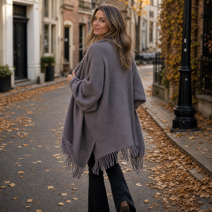 Mantelle – Draped Shawl Collar Open-Front Wool Coat