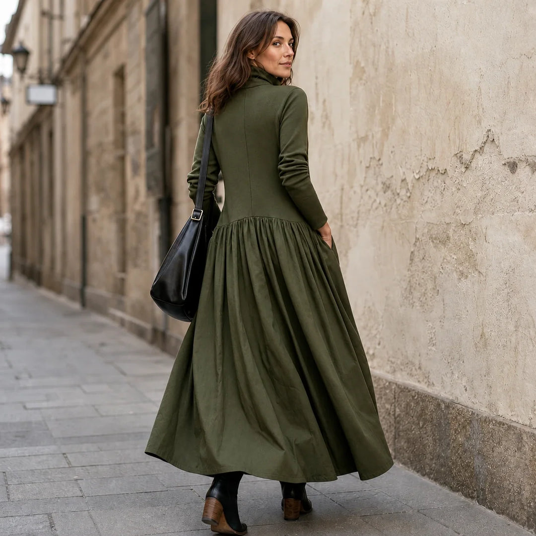 Clara – High Collar Gathered Skirt Maxi Dress