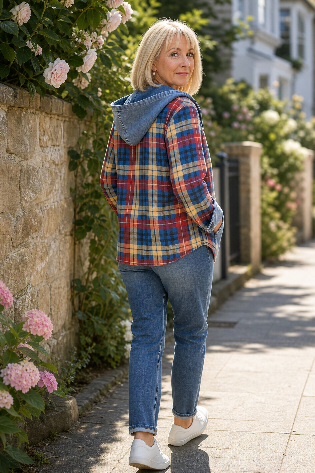 Havelyn – Denim-Trim Hooded Knit Cardigan