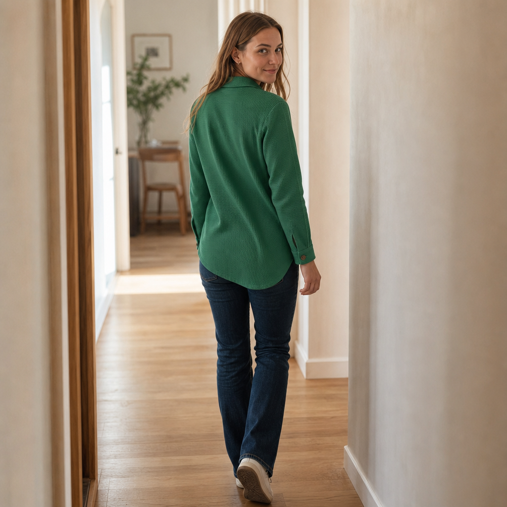 Draperau – Waffle-Knit Asymmetric Placket Top