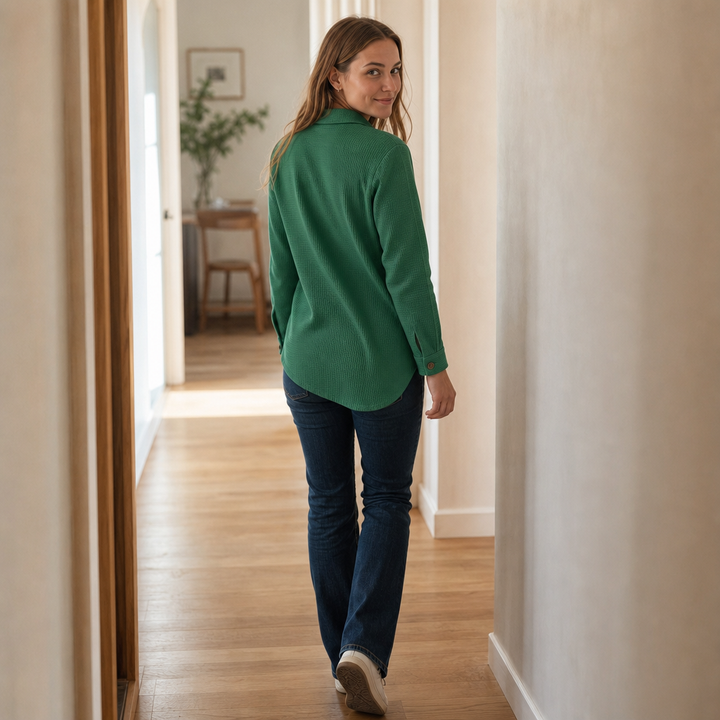 Draperau – Waffle-Knit Asymmetric Placket Top