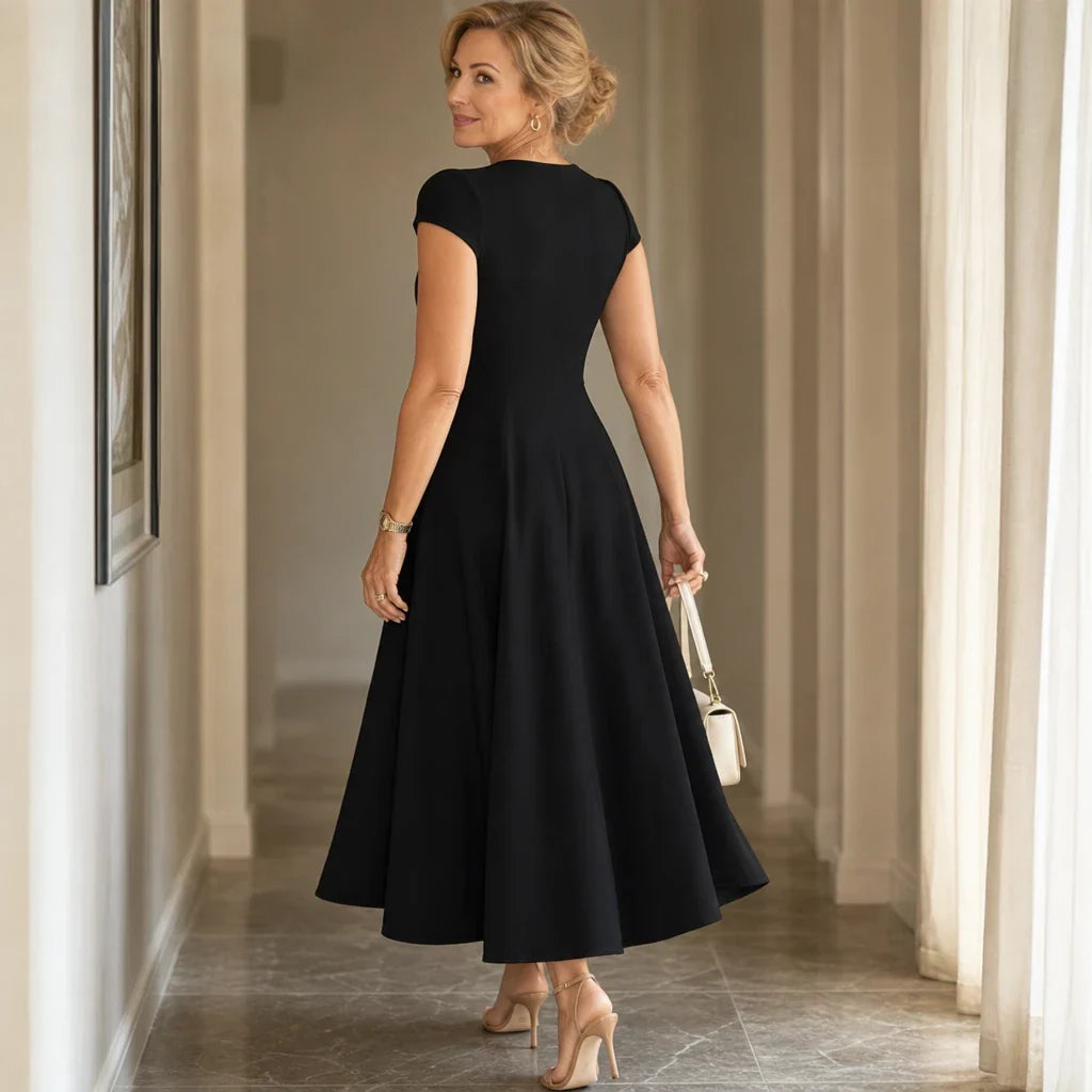 Alina – Square Neck Fitted Bodice A-Line Midi Dress