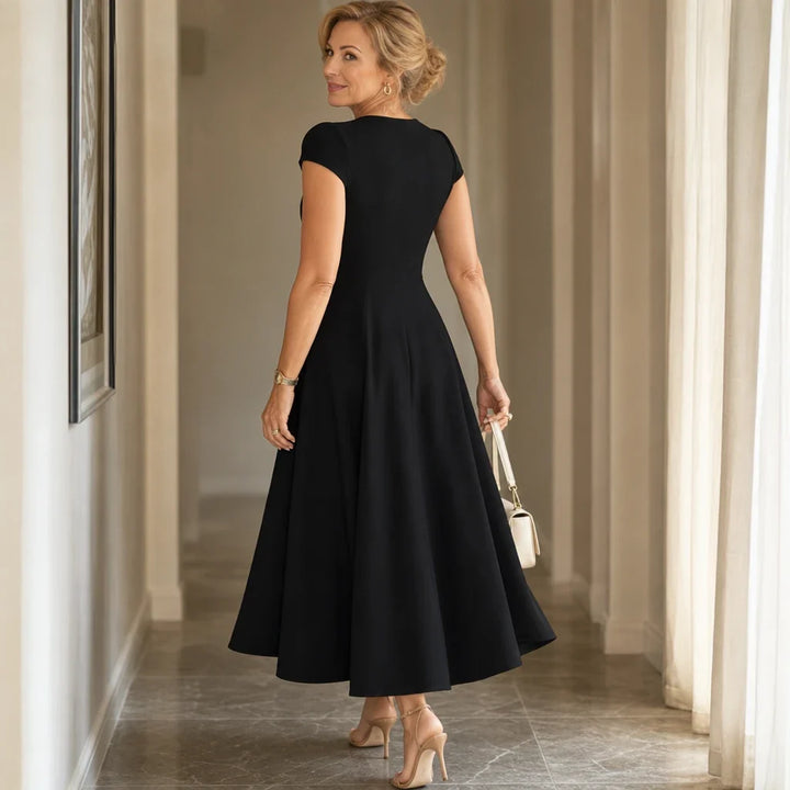 Alina – Square Neck Fitted Bodice A-Line Midi Dress