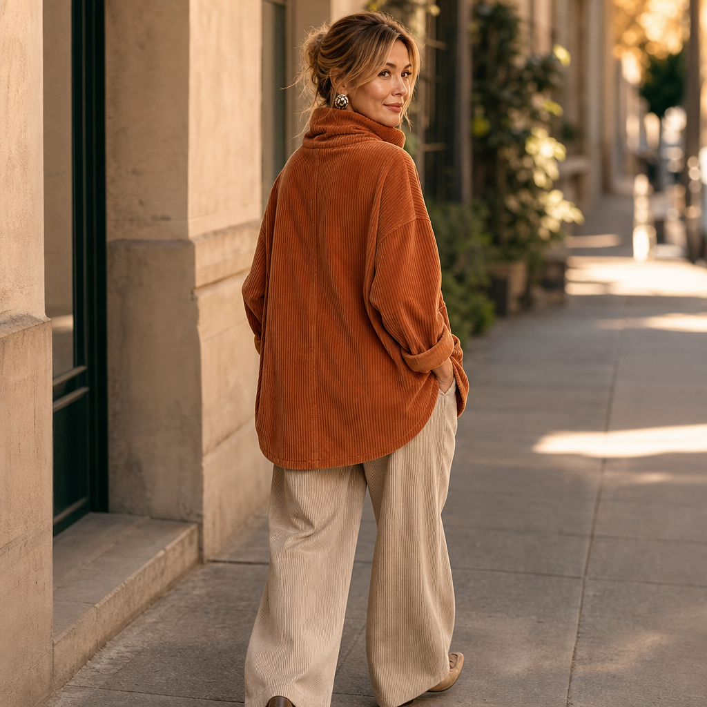 Draperie – Asymmetric Button-Wrap Corduroy Top