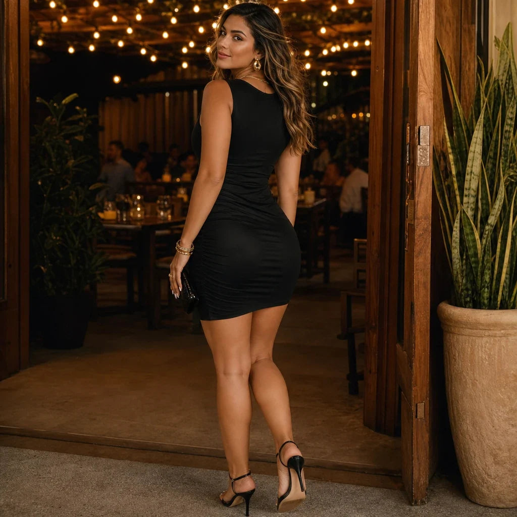 Vivia – Deep V-Neck Ruched Mini Dress