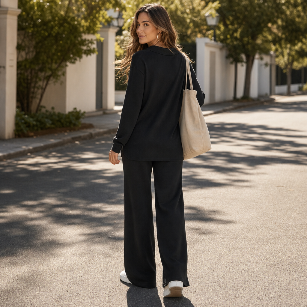 Marlowe – Polo Collar Wide-Leg Lounge Set