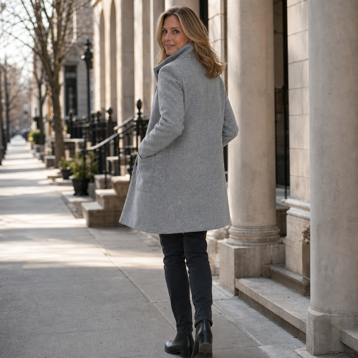 Standelle – Button-Front Stand Collar Fall Coat