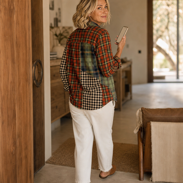 Plaidelle – Color-Block Patchwork Plaid Button-Up Shirt