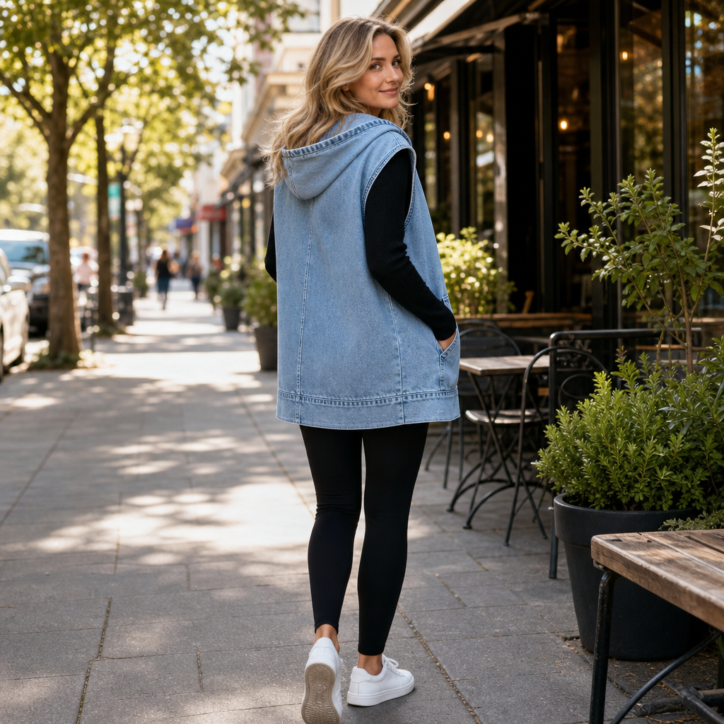 Wrapdrift – Oversized Hooded Denim Like Vest