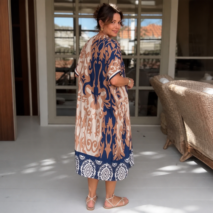 Wearbella – V-Neck Loose Fit Printed Midi Dress