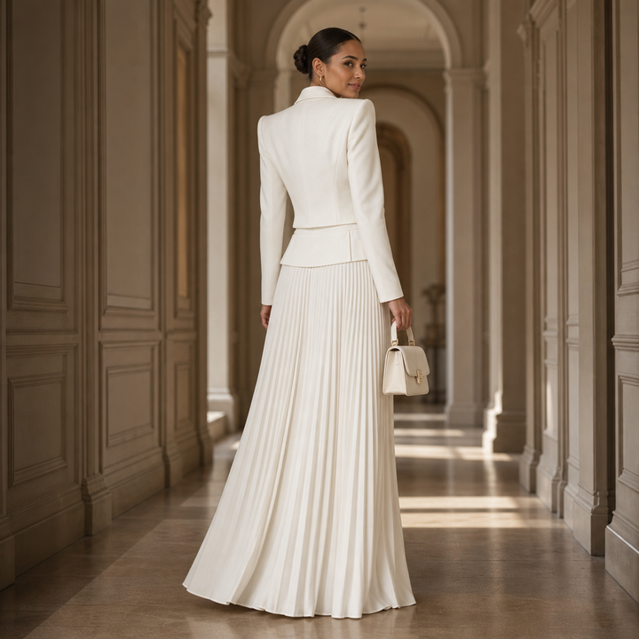 Poiseform – Cropped Padded Blazer And Pleated Midi Skirt Set