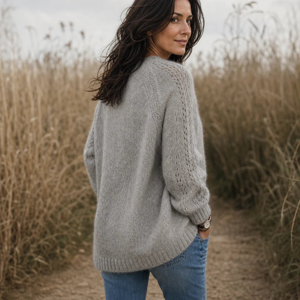 Lunelle – Openwork Knit Lantern Sleeve Sweater