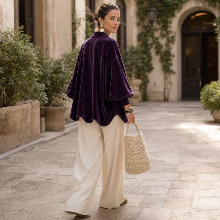 Velvara – Gold Button Velvet-Look Blouse