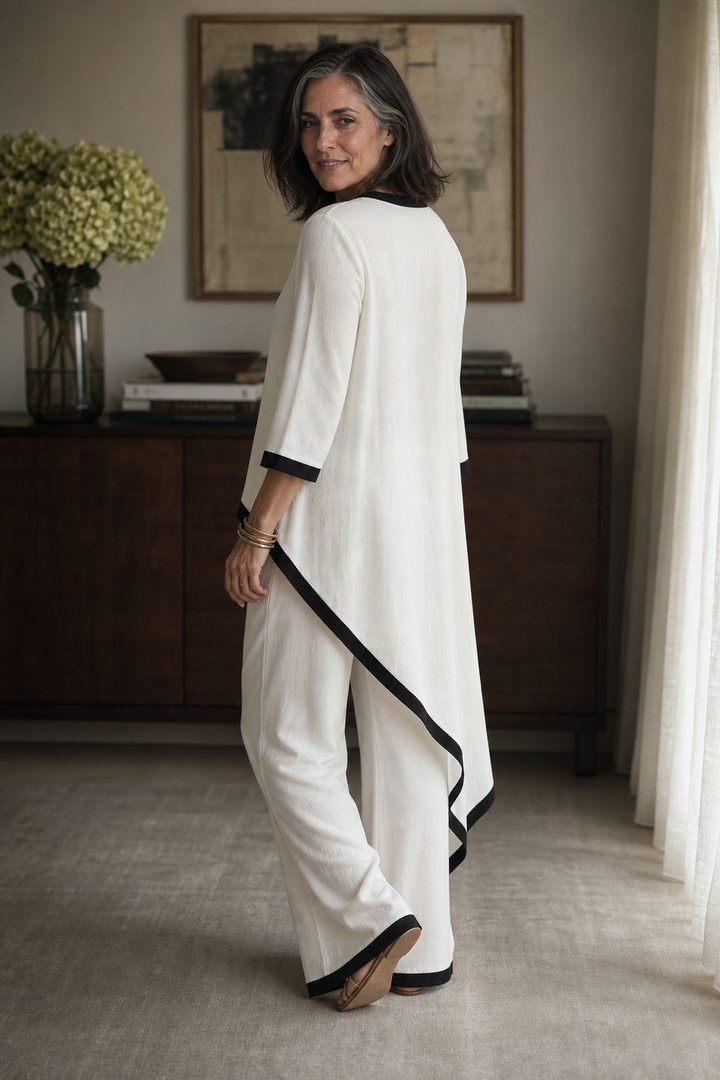 Wearbella – Asymmetric Hem Tunic And Wide-Leg Pants Set