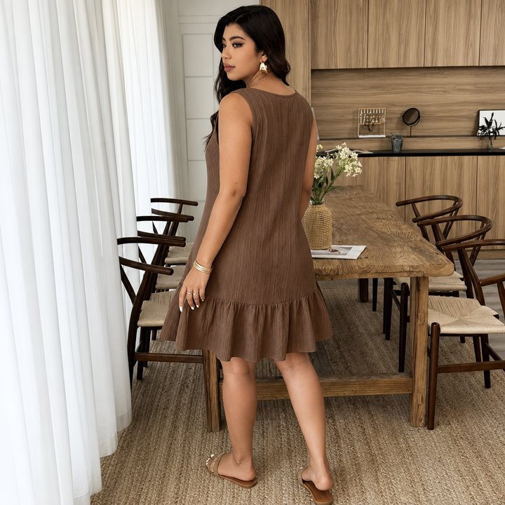 Slantline – Asymmetric Buttoned Neck Ruffle Hem Dress
