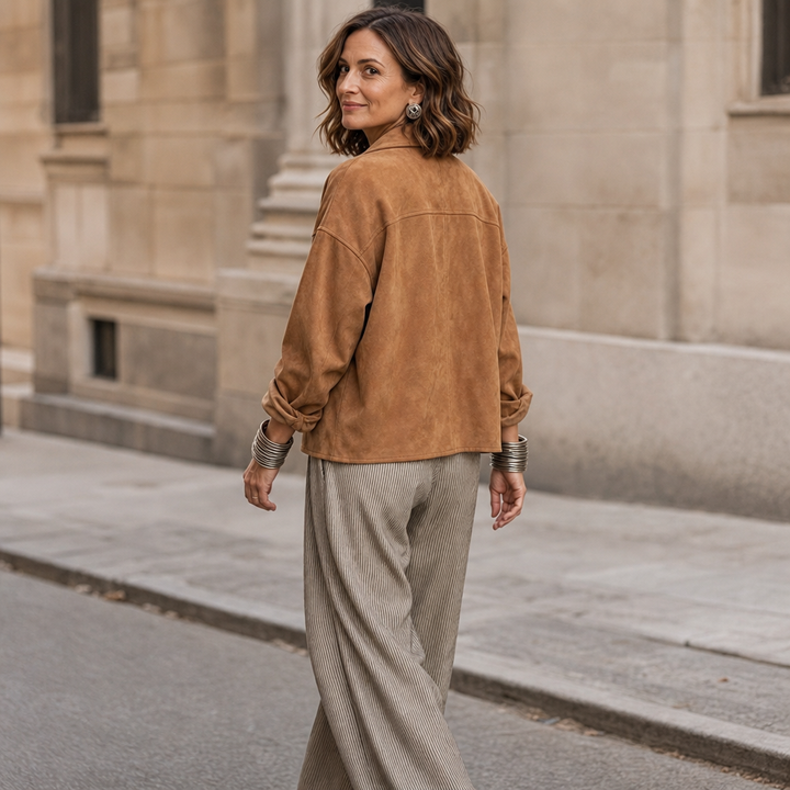 Suedelle – Suede-Feel Relaxed Button-Front Jacket