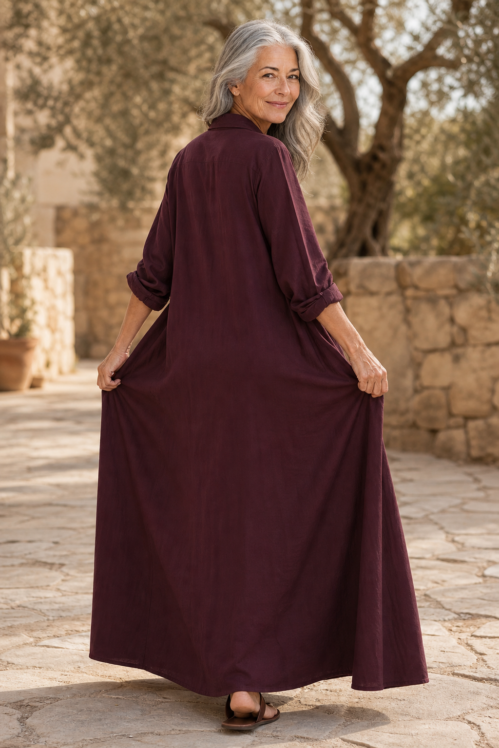 Wearbella – Oversized Cotton-Linen Maxi Shirt Dress