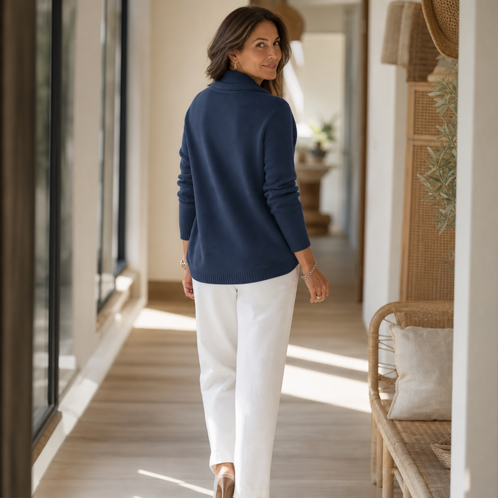 Collarvie – Draped Open-Collar Cowl Neck Sweater