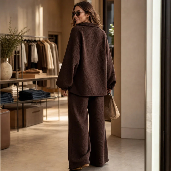Polora – Knitted Polo Top And Wide-Leg Trouser Set