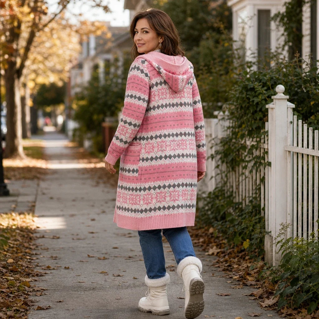 Jacquard Haven – Pink Patterned Knit Jacket