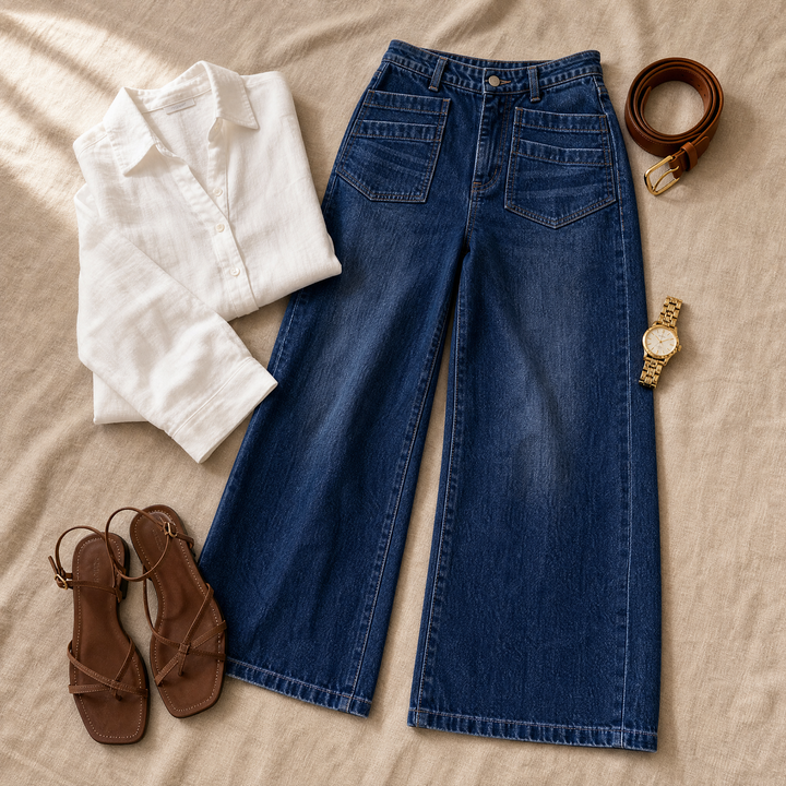 Vellora™ – Patch-Pocket Wide-Leg Jeans