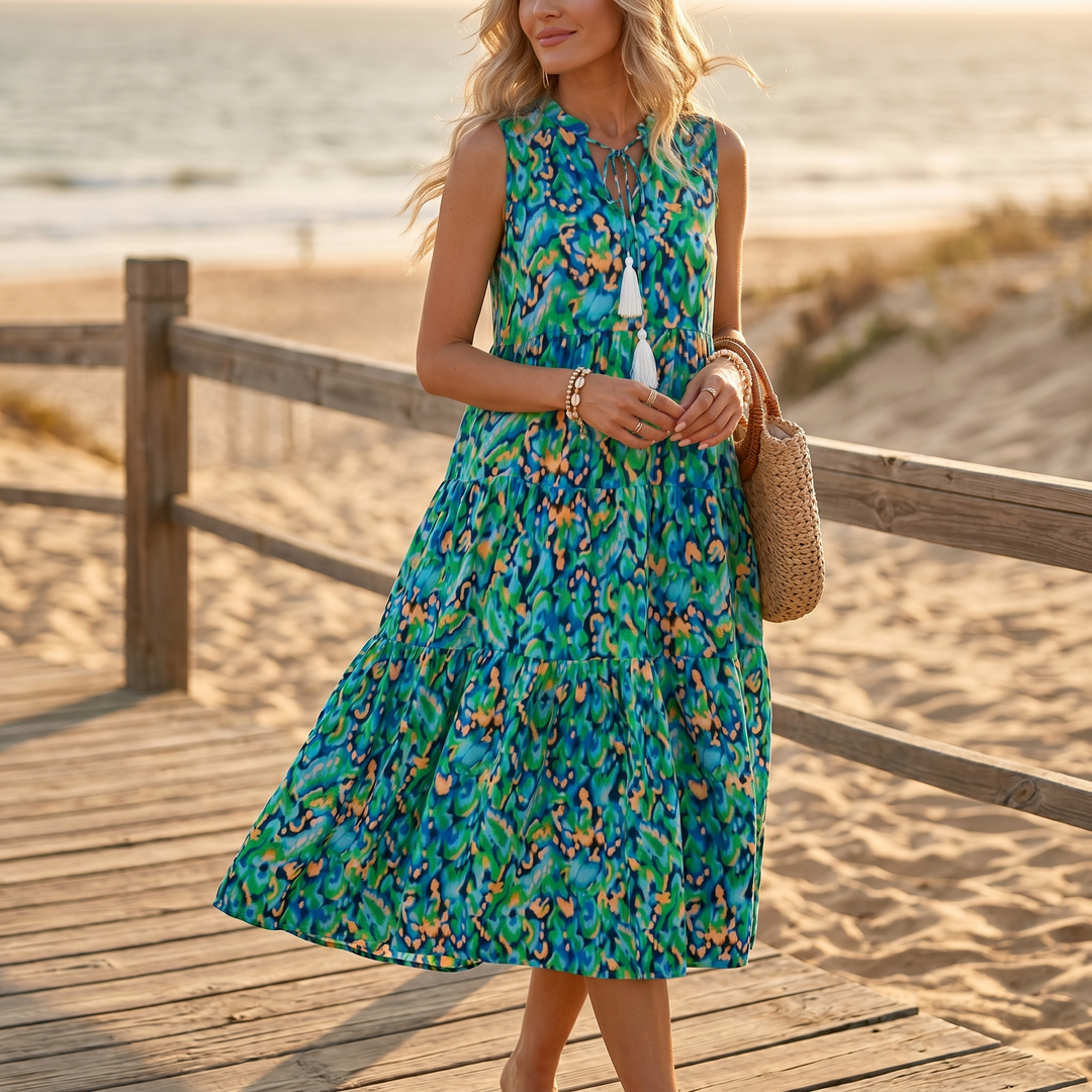 Soleia™ – Tiered Boho Midi Dress for Effortless Summer Days