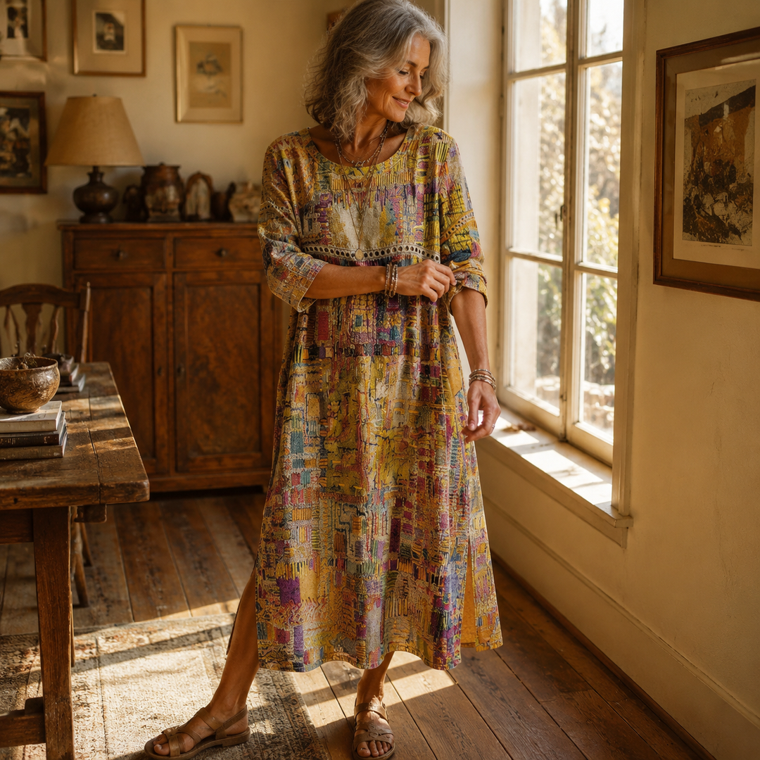 Tessara™ – Painterly Patchwork Midi Dress