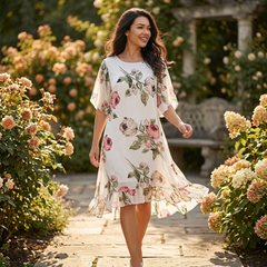 Floressa™ – Floral Chiffon Midi Dress