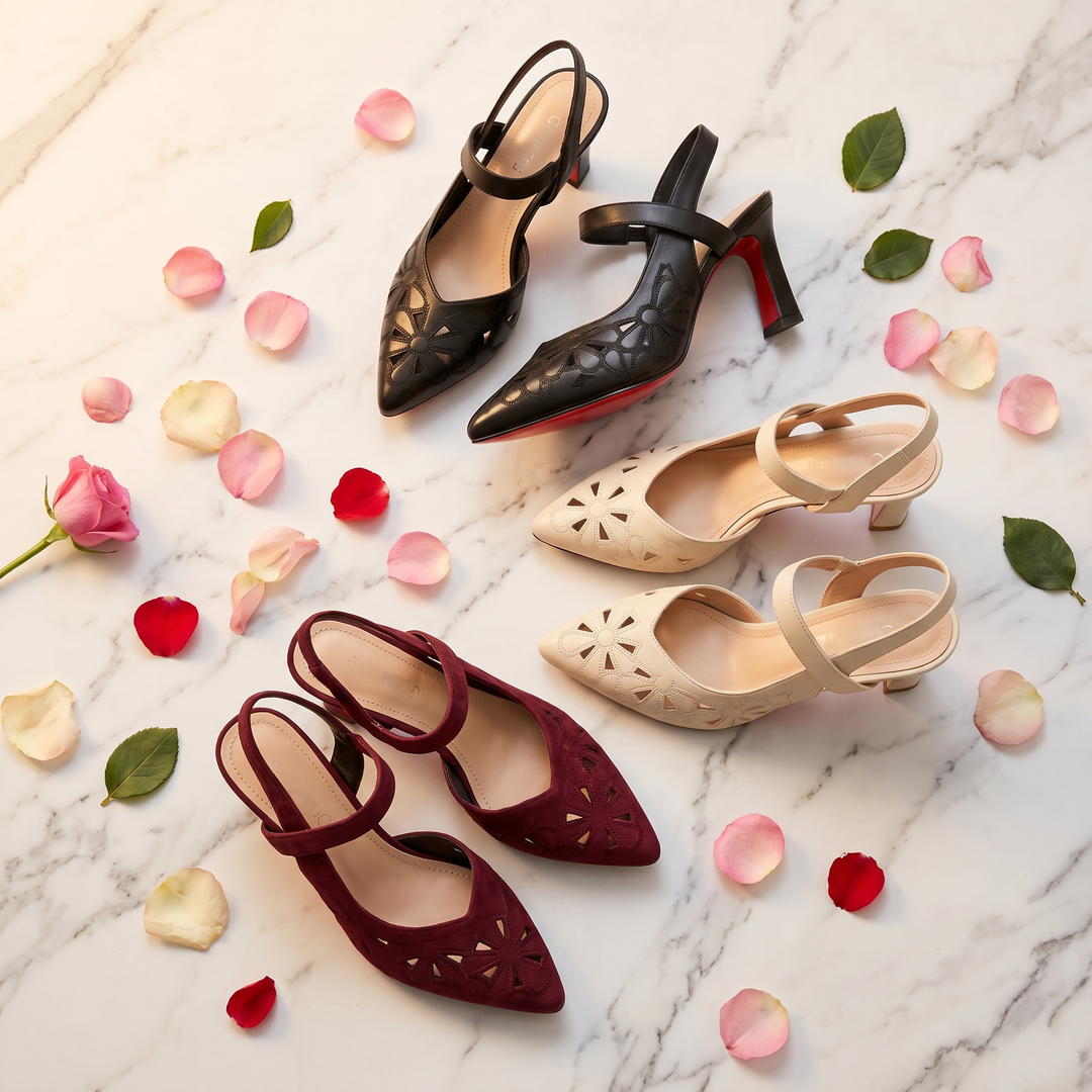 Floriva™ - Floral Cut-Out Pointed-Toe Slingback Heels