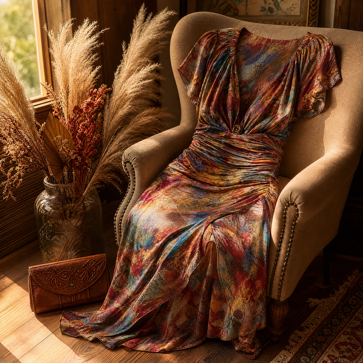 Elowen™ – Watercolor Ruched Midi Dress
