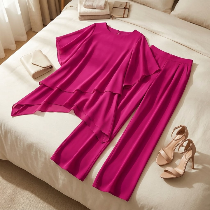 Graziella™ – Chiffon Two-Piece Set with Asymmetric Top