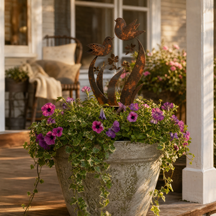 Lark & Iron™ – Rustic Bird & Wildflower Garden Stake