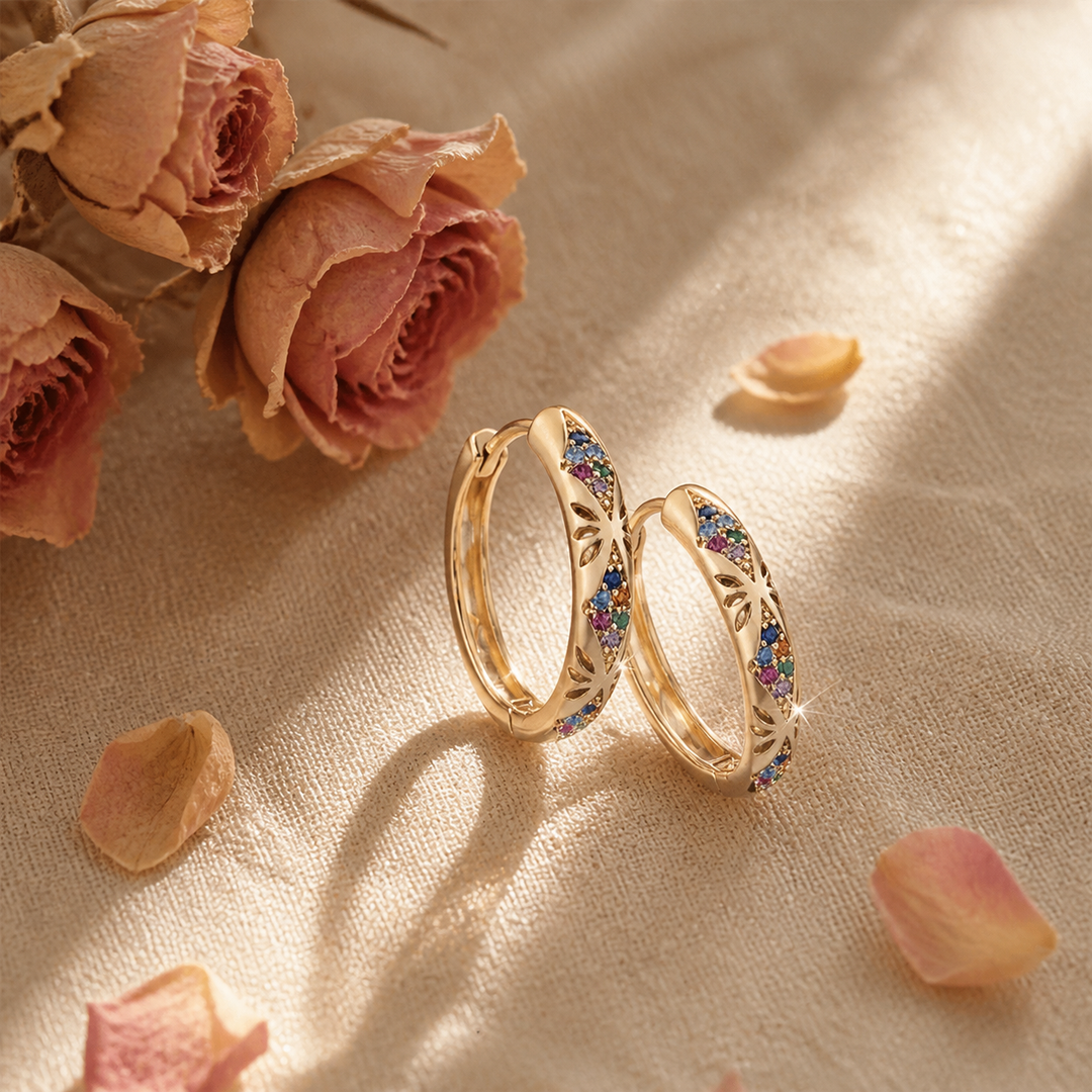 Lumielle™ – Sparkling Rose-Gold Floral Hoops