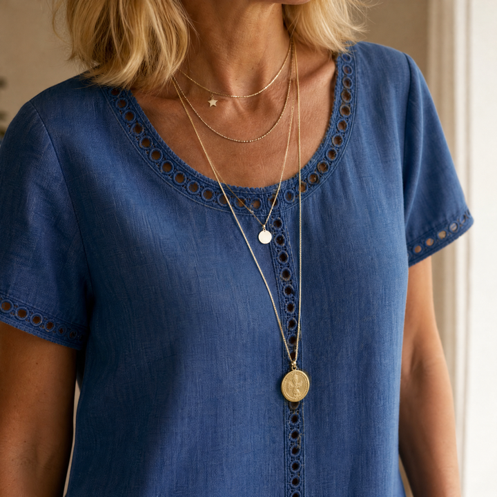 Lunavia™ Eyelet Trim Linen Midi Dress for Effortless Summer Style