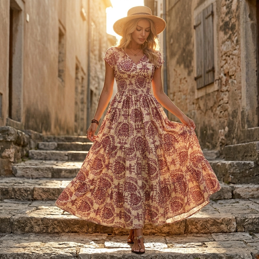 Florenza – Women's Smocked Floral Maxi Dress