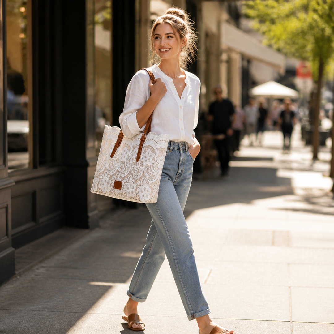 Lacelune™ - Floral Lace Shoulder Tote for Daily Essentials