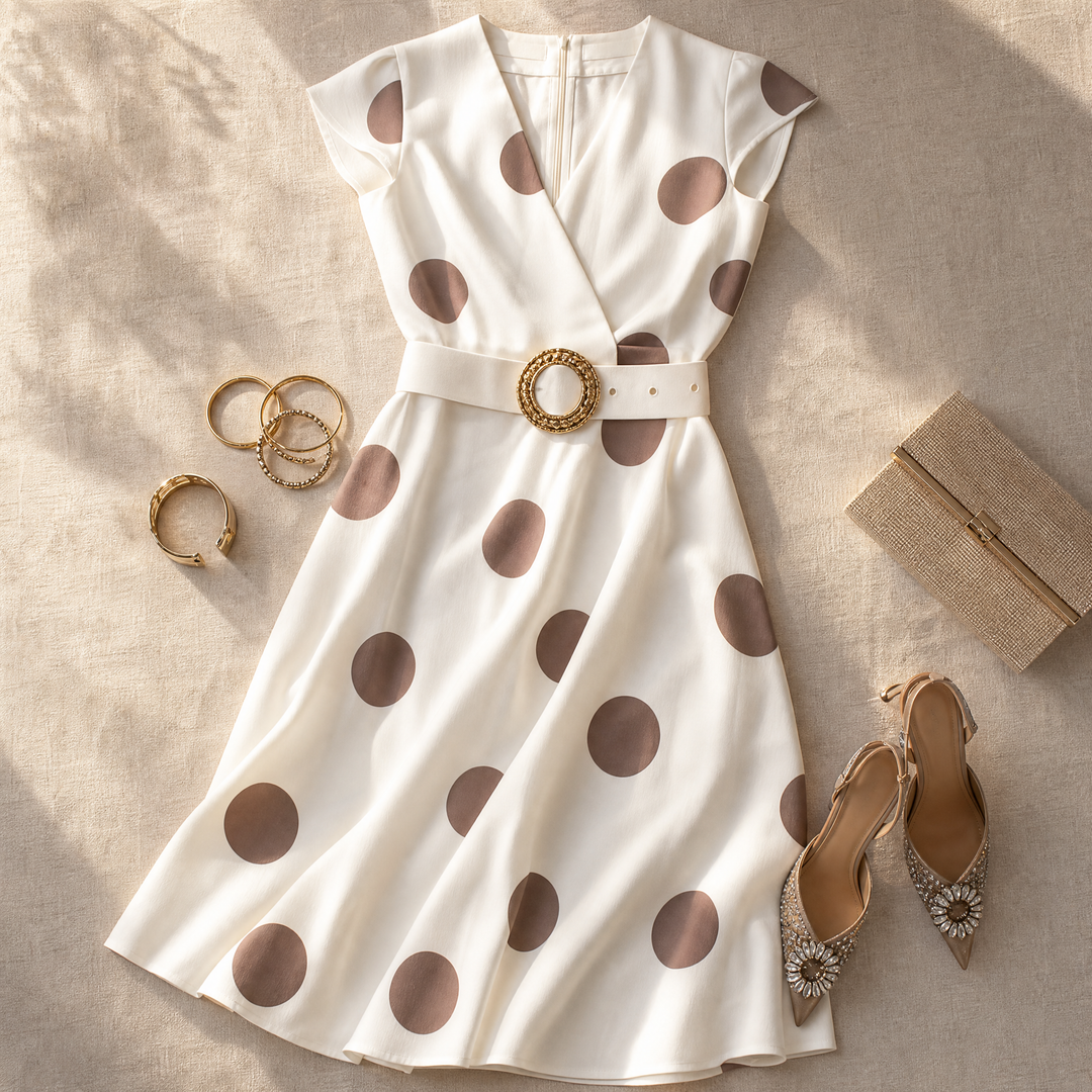 Marlowe – Belted Polka Dot Midi Dress – Lark & Clover
