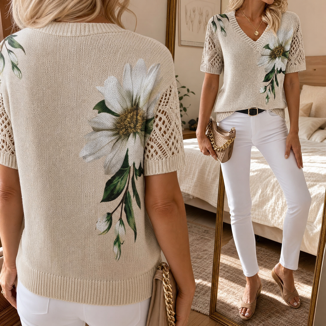 Rosavelle™ - Elegant Crochet Sleeve Floral Top