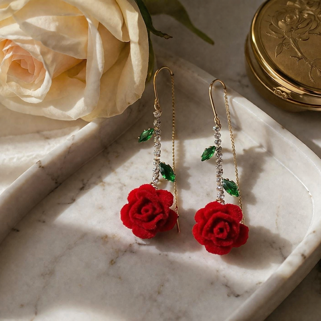 Roselyn™ – Romantic Rose and Emerald Earrings