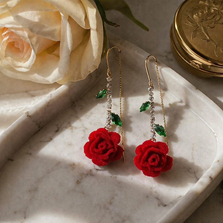 Roselyn™ – Romantic Rose and Emerald Earrings