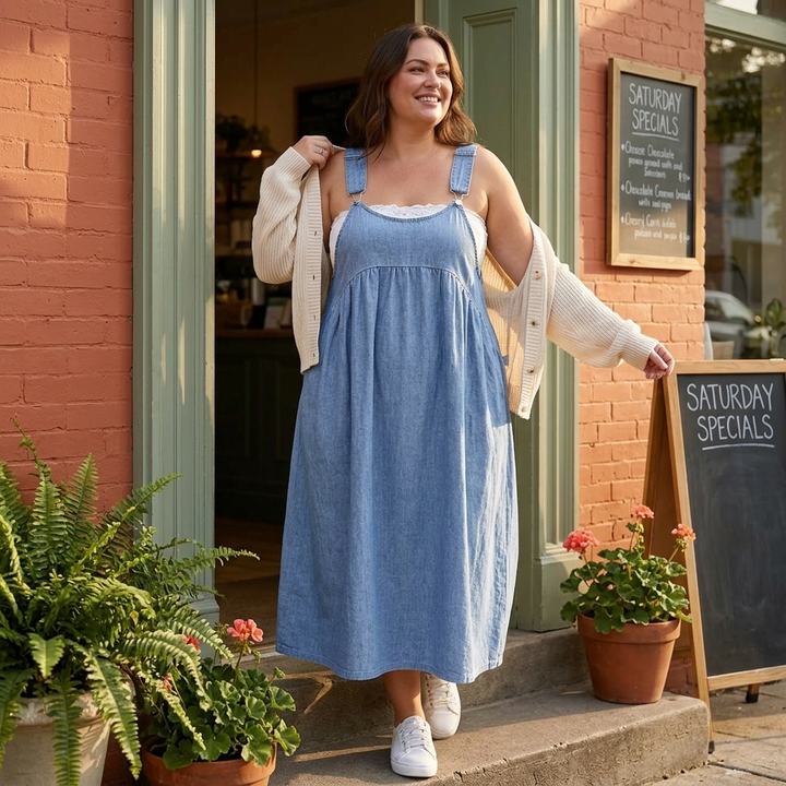 Dalena™ – Relaxed Denim Suspender Dress with Pockets