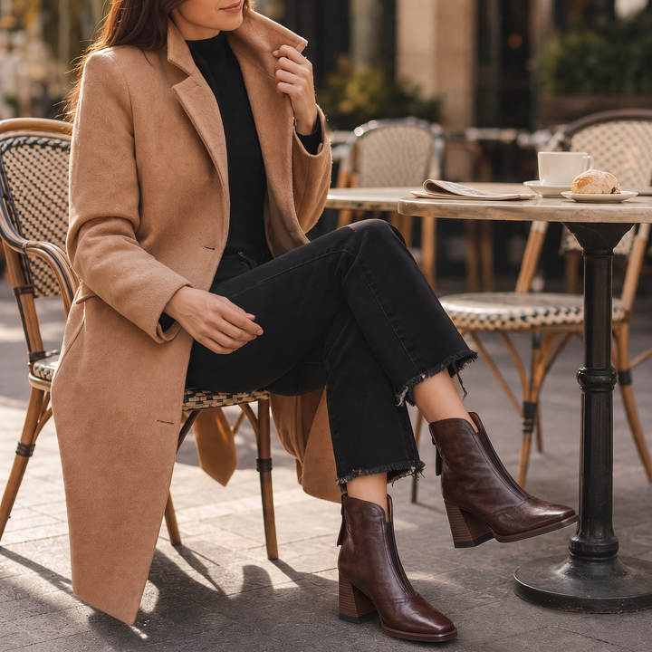 Norielle – Brown PU Leather Sculpted Heel Ankle Boots