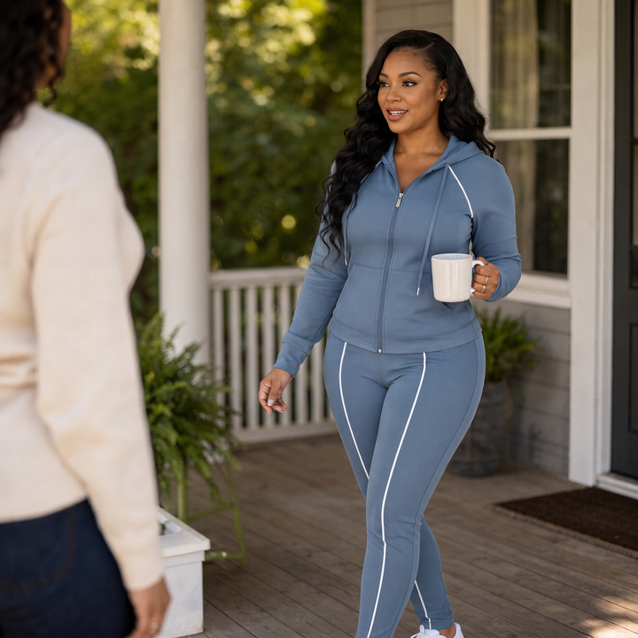 Wearbella – Zip-Up Piped Hoodie And Jogger Set