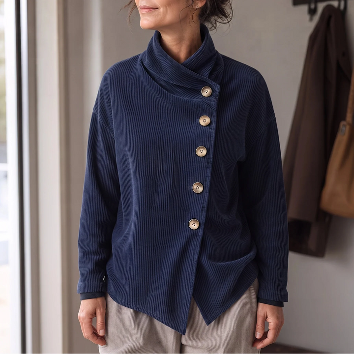 Everlayer – Draped Neck Asymmetrical Button-Front Top